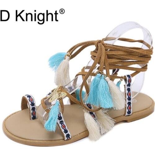 Fashion Summer Shoes Sexy Lace Up Ladies Beach Shoes Flat Heels Women Sandals Plus Size Cross Tie Bohemia Sandalias Mujer 2018