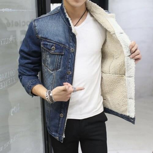 Spring Autumn Winter New 2018 men lambswool jean Coat With 4 Pockets Long Sleeves Warm Jeans Coat Outwear Wide Denim Jacket