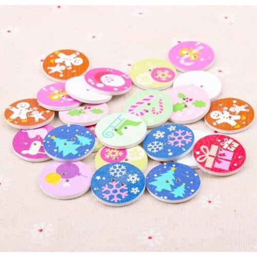 Mix Wooden Christmas Series Pattern Round Quare Scrapbooking Button Handmade Accessory Sewing Home Decoration DIY 25mm 20pcs