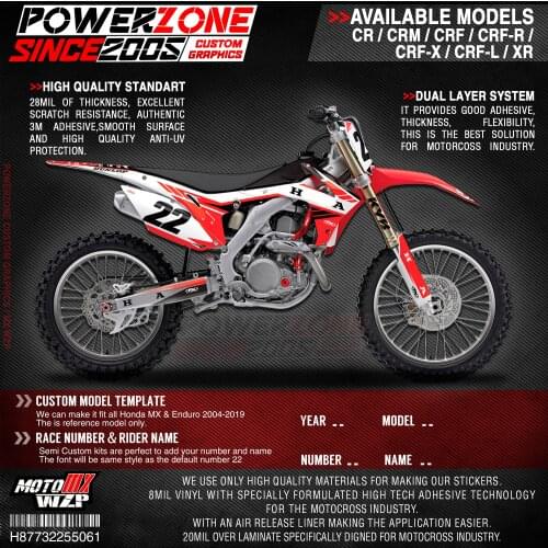 PowerZone Custom Team Graphics Backgrounds Decals 3M Stickers Kit For HONDA CRF250R 2010-2013 CRF450R 2009-2012 061