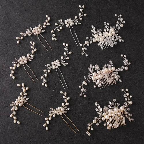 SLBRIDAL Handmade 3 Colors Rhinestones Crystal Pearls Bridal Hair Comb Hair Pin Set Women Bridesmaids Hair Jewelry Accessories