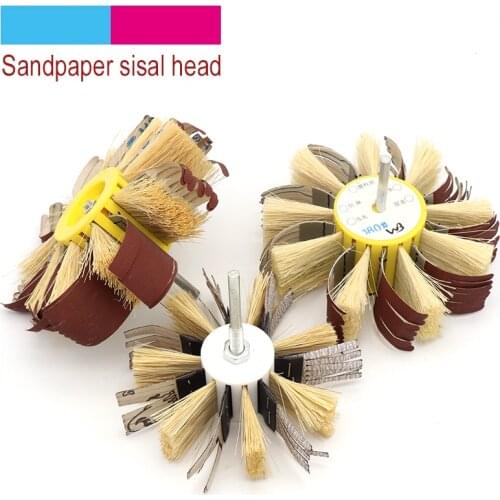 1pcs Shaft Mounted Sandpaper Sisal & Emery cloth Bristle Grinding Polishing Brush Wheel 6mm Shank for Wood Primer Sanding