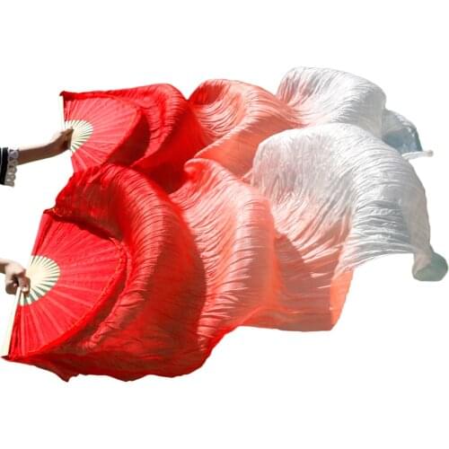 New Arrivals Stage Performance Dance Fans 100% Silk Veils Colored Women Belly Dance Fans red+litht red +white (2pcs)
