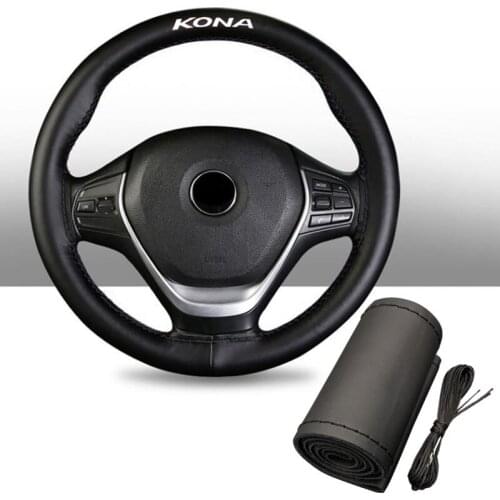 15 Inch Genuine Leather Braided Steering Wheel Cover for Hyundai Kona Car Interior Accessories