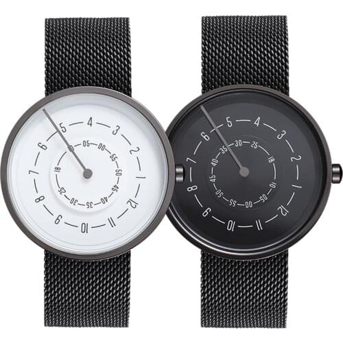Couple Watch Men Women Black White Turntable Dial Simple Minimalist Wristwatch Casual Leather Steel Sport Male Clock for Lovers
