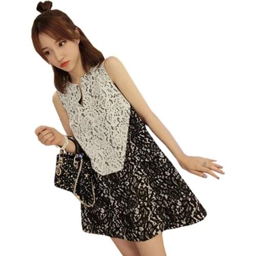 Sexy Sleeveless Fashion Patchwork Short Dress Womens High Waist Korean Summer Mini Dress For Girls Party Vestidos XS f1206