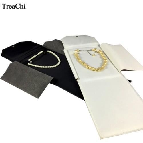 Portable Necklace Holder White Black PU Pendant Chain Storage Case Pear Jewelry Organizer Gift Travel Roll Bag Pearl Folder