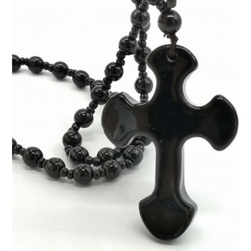 Drop Shipping Natural Black Obsidian Carved Cross Lucky pendant free beads necklace for woman man Hand carved Pendants Jewelry