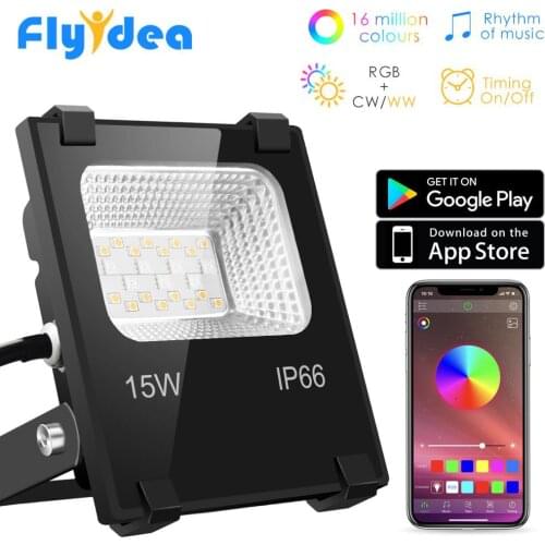 RGB LED Floodlight 15W Bluetooth Outdoor Smart Flood Light 110V 220V IP66 Waterproof Color Changing Spotlight APP Group Control