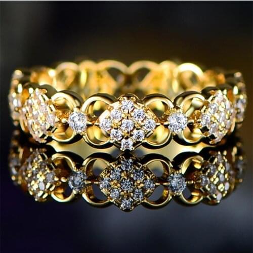 Luxury Golden Color Female Jewelry Accessories Finger Rings Trendy Exquisite Hollow Out Flower Shape Jewelry Ring For Women Gift