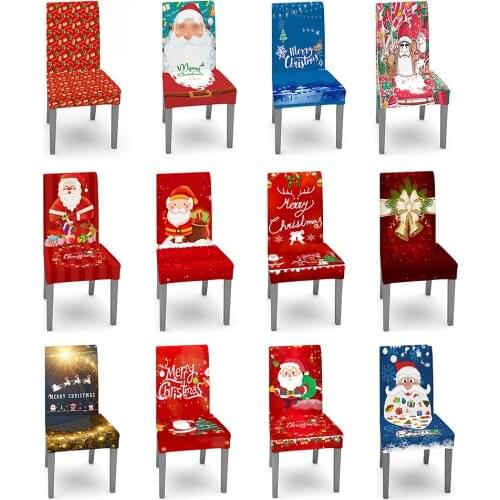 Christmas Stretch Room Chair Covers Elastic Printing Dining Chair Slipcover Polyester Seat Case Home Xmas Party Banquet Decor