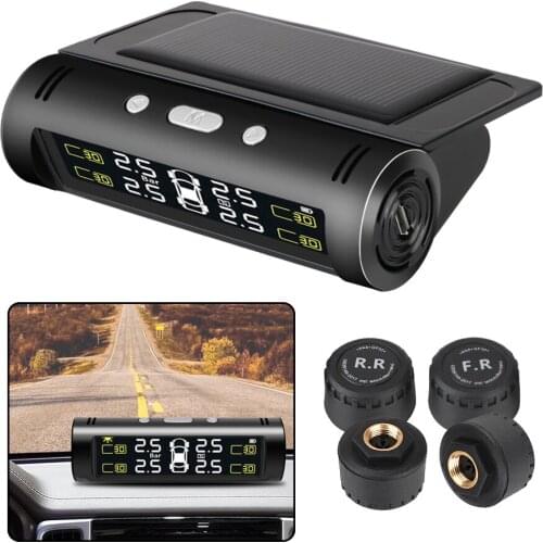 Car Tire Pressure Alarm Monitor System Fuel Saving Waterproof Solar Power TPMS Temperature Alert 4 Pcs Internal External Sensor