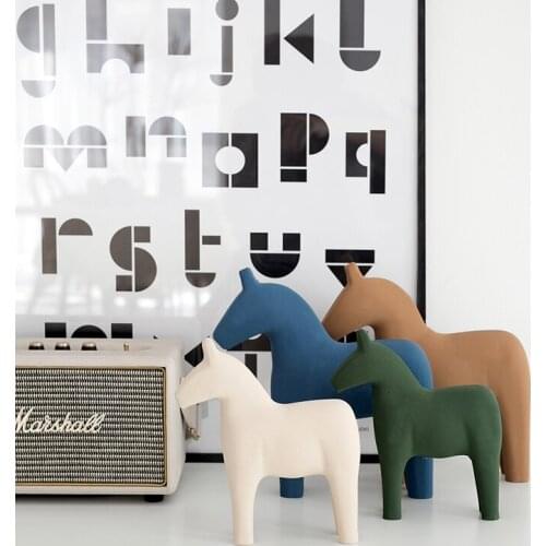 Nordic Wooden Horse Decoration Solid Color Penny Horse Home Ornaments Accessories Table Miniature Craft Stuff Room Nursery Decor