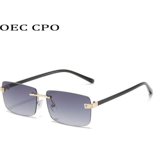 OEC CPO Trendy Small Rimless Sunglasses Women Men Brand Design Rectangle Sun Glasses Female Retro Shades Square Glasses Uv400