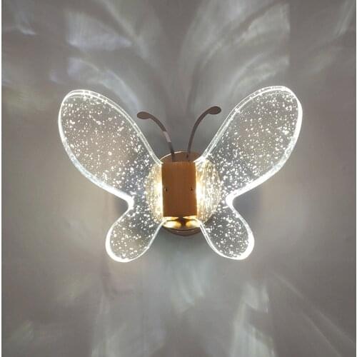 Modern Simple crystal butterfly wall lamp bedside lamp mirror front Light Childrens Room Living Room Home Lighting Fixtures