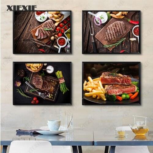 Steak Pizza Potato Chips Spices Peppers Canvas Painting Kitchen Posters Prints Wall Art Modern Food Modular Pictures Home Decor