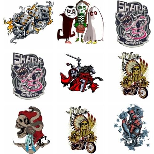 Iron on Skull Animal Patches For Kids Clothing DIY T-shirt Applique Heat Transfer Vinyl Hand Patter Patch Stickers Thermal Press