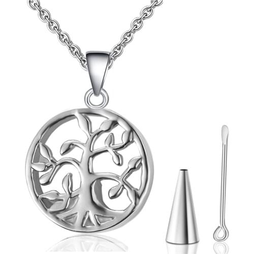 Unisex Stainless Steel Tree of Life Locket Cremation Urn Pendant Necklace For Ashes Round Memorial Jewelry For Pet/Human