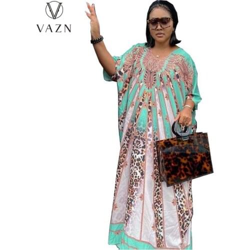 VAZN Plus Size 2021 Formal Print Short Sleeve Maxi Dresses Sexy Club Birthday Dress Casual Women Elegant Fashion Female Dress