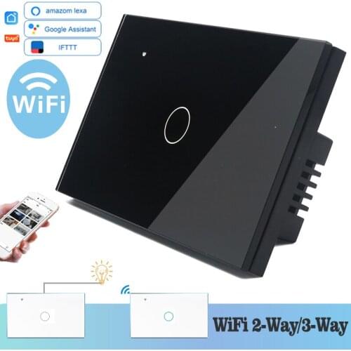 WIFI Touch Light Wall Switch Black Glass Blue LED 118*72mm Smart Home Phone Control 1Gang 2Way Round Alexa Google Home Alice
