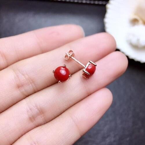 Fashion simple Small Natural red coral gem stud earrings S925 silver natural gemstone earrings women girl party gift jewelry