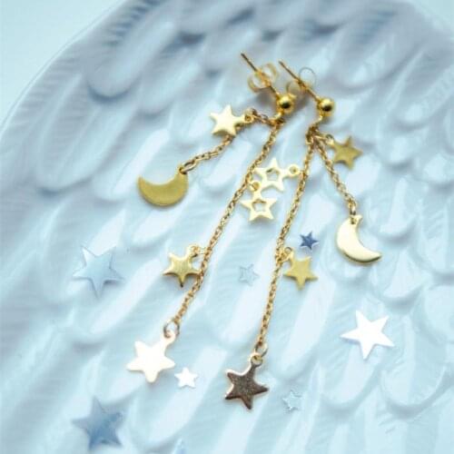 Gold Colour Silver Colour Moon Star Earrings Moon Dangle Long Celestial Constellation Women Delicacy Jewelry Handmade Gift