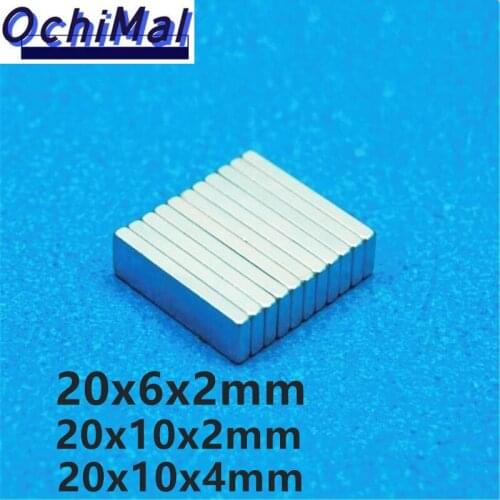 100PCS/lot F 20x6x2 20x10x2 20x10x4 mm N35 Strong Square NdFeB Rare Earth Magnet 20*6*2 mm Neodymium Magnets 20mm x 6mm x 2mm
