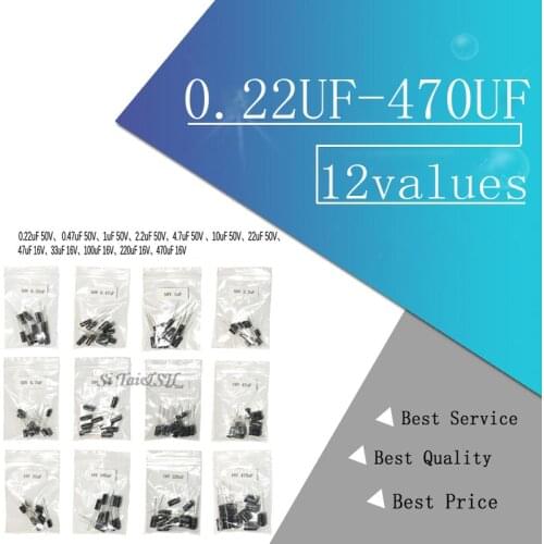 12valuesX10pcs=120pcs 0.22UF-470UF Aluminum electrolytic capacitor component diy assortment kit new and original
