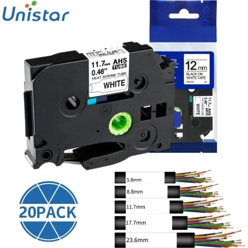 20PCS HSe-231 Heat Shrink Tube Label Tapes Compatible for Brother Heat Shrink Label Maker Label Printer PTP900W HSe-221 HSe-211