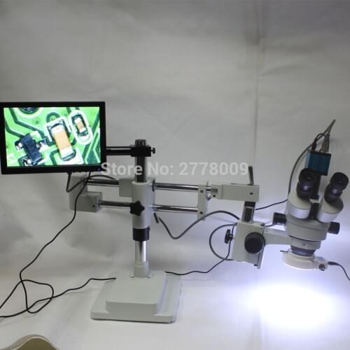 3.5X-90X Double Arm Boom Stand Trinocular Stereo Zoom Microscope+16MP HDMI USB Industrial Microscope Camera+144 LED Lights