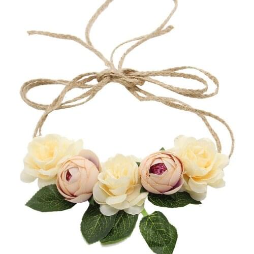 5pcs/lot Bohemia Women Wedding Headdress Twine Camellia Bud With Leaves Hairbands Cloth Hair Accessories For Hat Decoration