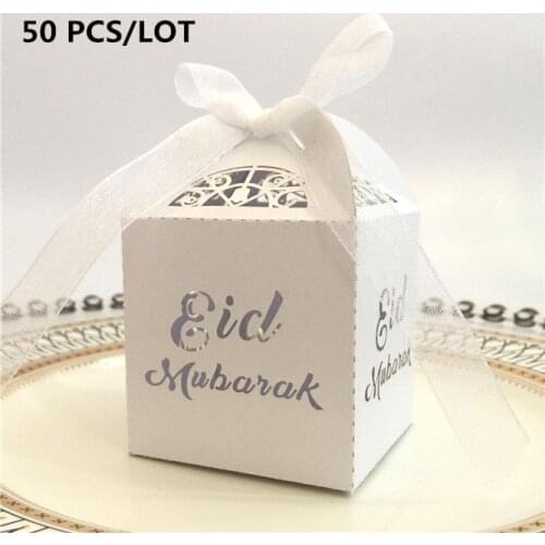 50 PCS/LOT 5 Colors Happy Eid Mubarak Candy Box Ramadan Decorations Paper Gift Boxes Islamic Muslim al-Fitr Eid Party Supplies