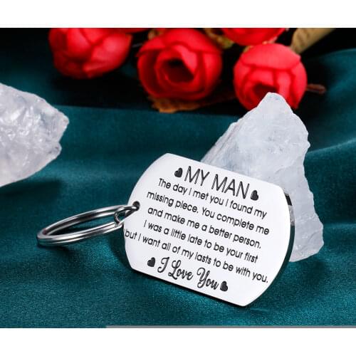 Birthday Valentine Day Keychain Gifts for Boyfriend Husband My Man I love you Couples Keyring for Man Wedding Gifts