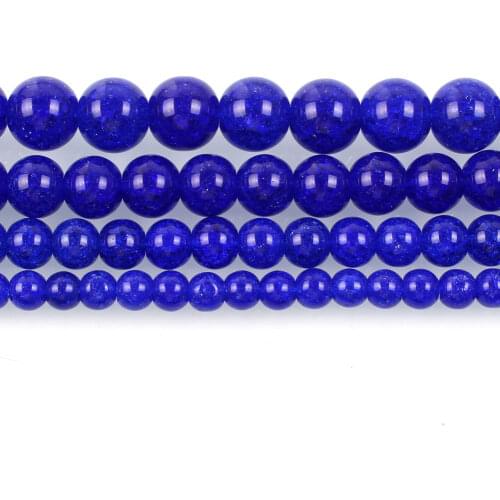 Natural Stone Beads Royal Blue Burst Flower Stone Round Loose Beads for Jewelry Making Needlework DIY Bracelet Strand 4-12 MM