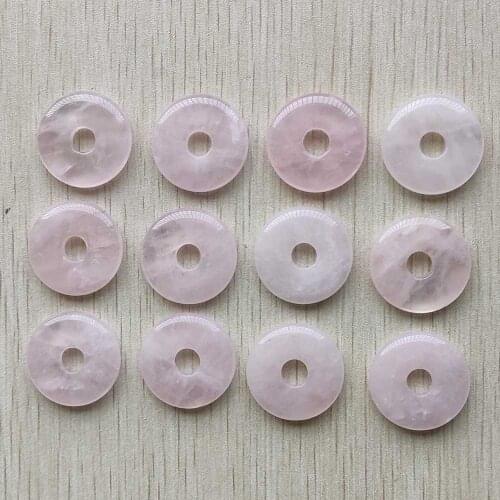 Fashion good quality natural quartz stone pink circle donut charms Beads 25mm for jewelry making 12pcs/lot wholesale free