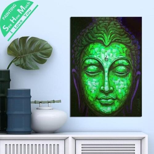 1 Piece Square Buddha Green Face HD Printed Canvas Wall Art Posters and Prints Poster Painting Framed Artwork Room Decoration