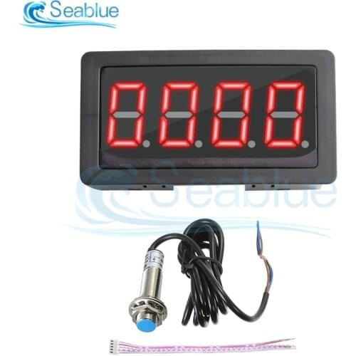 DC 8V-24V Tachometer 4 Digital LED Tach RPM Speed Meter With Hall Proximity Switch Sensor NPN 10-9999RPM Red/Green/Blue