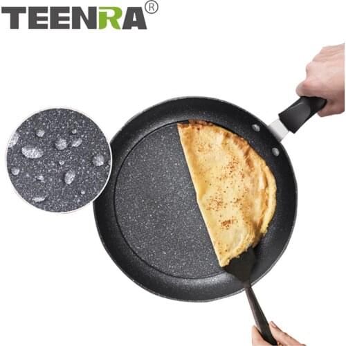 TEENRA 28CM Maifan Stone Frying Pan Non-stick Pot Kitchen Frying Pot Heat Resistance Handle Use For Gas & Induction Cooker