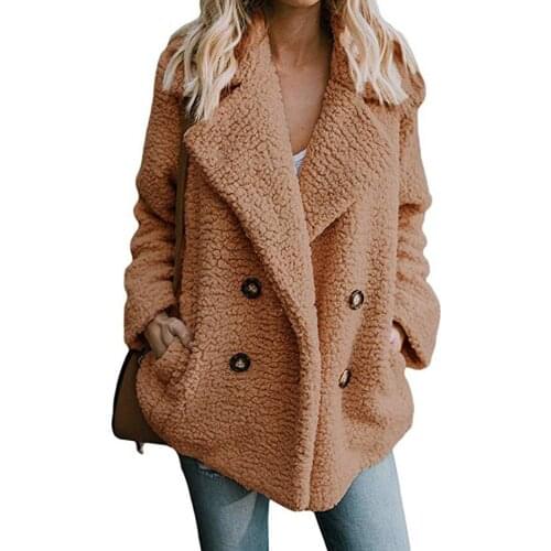 Cashmere Jacket Double-Breasted Pure Color Hoodless Jacket Casual All-Match Fashion WomenS Winter With Long Sleeves