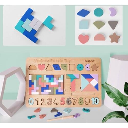 Kid Montessori Concept Education Category Intelligence Wooden Jigsaw Magnetic Figure Shape Tangram Shape Cognitive Version Toy