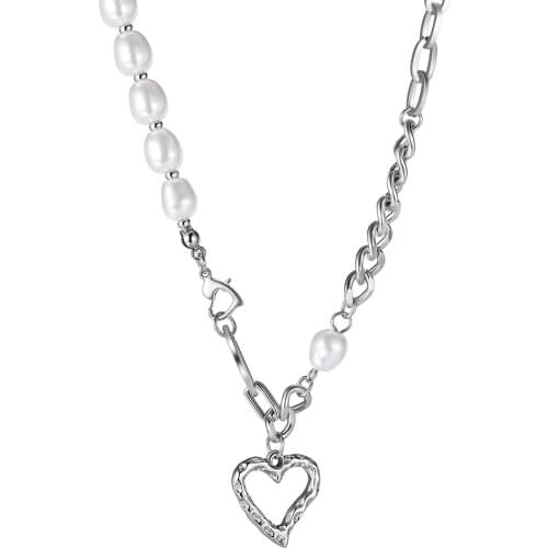 Megin D New Romantic Simple Style Heart Stainless Steel Necklaces for Women Lover Mother Friend Fashion Design Gift Jewelry