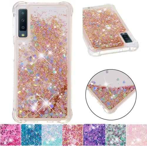 Cute Soft Case for Samsung Galaxy A7 2018 Bling Glitter Dynamic Quicksand Liquid Silicone Bumper Cover SM-A750FN/DS SM-A750F/DS