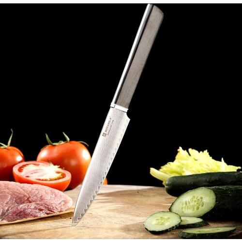 MOYANG-F 5-inch fruit knife Damascus steel meat knife BBQ multi use ebony handle knife Japanese style