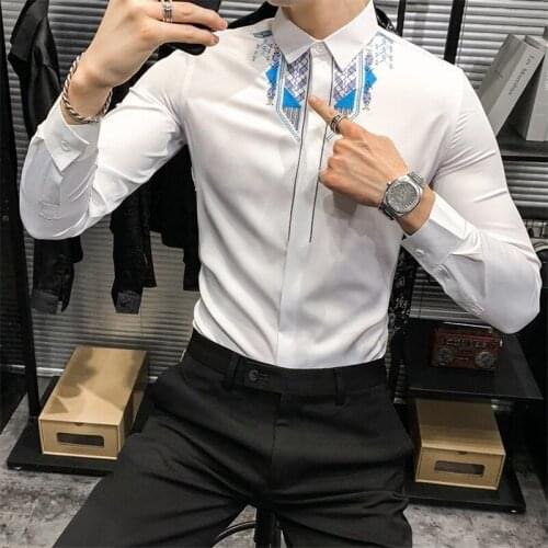 2021 Folk-custom Print Shirts for Mens Autumn Long Sleeve Shirt Vintage Slim Fit Camisas Homme Fashion Male Clothing Party Tops