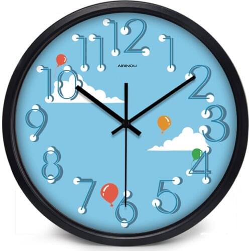 Airinou Blue Sky White Cloud Balloon Lovely Children kids Baby Room Cartoon Wall Clock