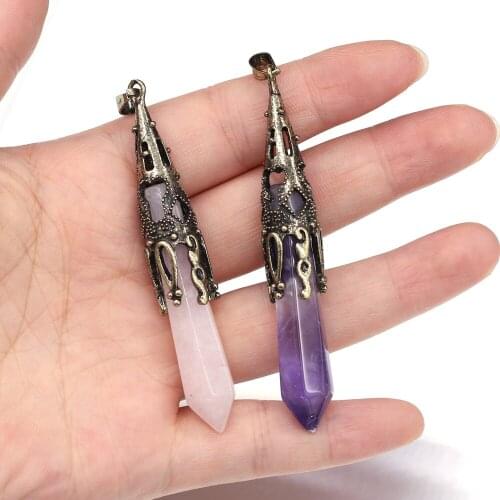 Natural Gem Pendant Dark Gothic Style Lolita Hexahedron Cone Crystal Agate Jewelry Making DIY Necklace Sweater Chain Pendants