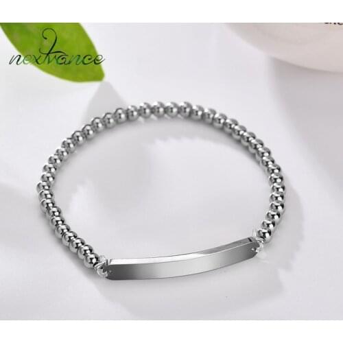 Nextvance Fashion Customized Beads Bracelets Engrave Name Date Bracelets Stainless Steel Engrave Bangles For Women Family Gift