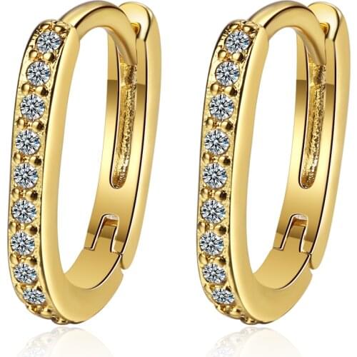 New 925 Sterling Silver Earrings Geometric Simple 18K Gold Earrings Inlaid Crystal Zircon Woman Charm Jewelry Gift