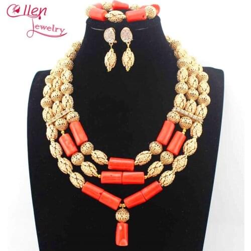 New Orange Coral Pendant Necklace Set nigerian Wedding African Coral beads Jewelry Set Bridesmaid Necklace Free Shipping E1135