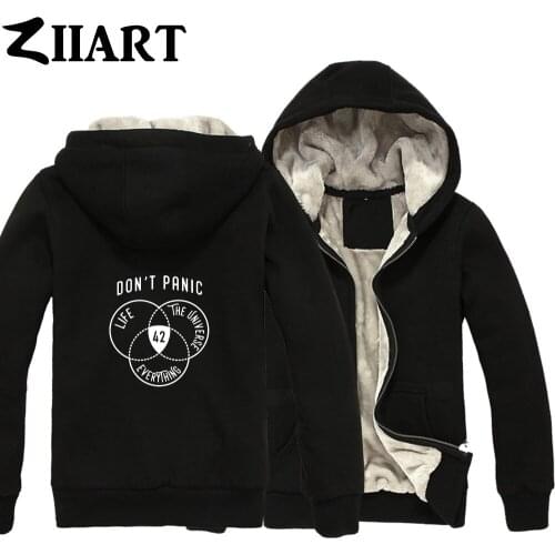 Don't panic 42 The Answer to Life the Universe Everything Boys Man Male Full Zip Autumn Winter Plus Velvet Parkas ZIIART